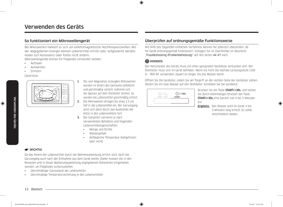 Samsung MC32J7035DS/EG manual Verwenden des Geräts, So funktioniert ein Mikrowellengerät 