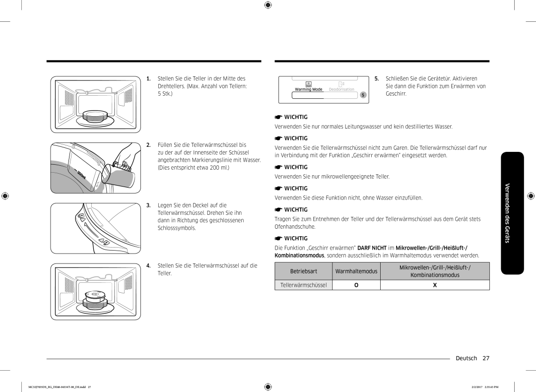 Samsung MC32J7035DS/EG manual Verwenden Sie nur mikrowellengeeignete Teller 