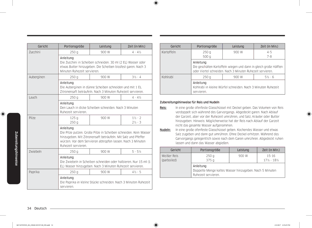 Samsung MC32J7035DS/EG manual Oder Viertel schneiden. Nach 3 Minuten Ruhezeit servieren 