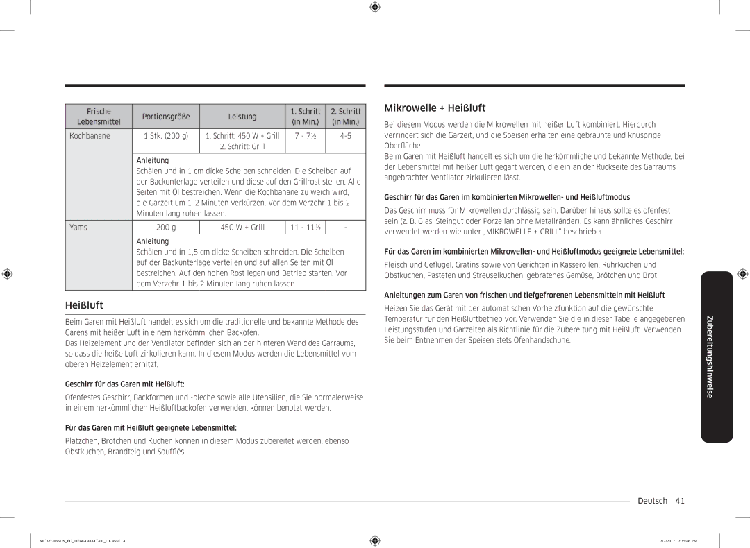 Samsung MC32J7035DS/EG manual Mikrowelle + Heißluft 