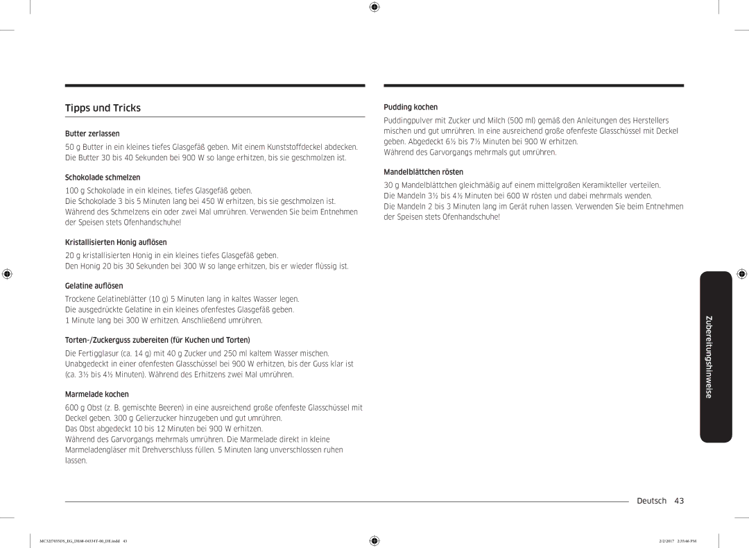 Samsung MC32J7035DS/EG manual Tipps und Tricks, Butter zerlassen 