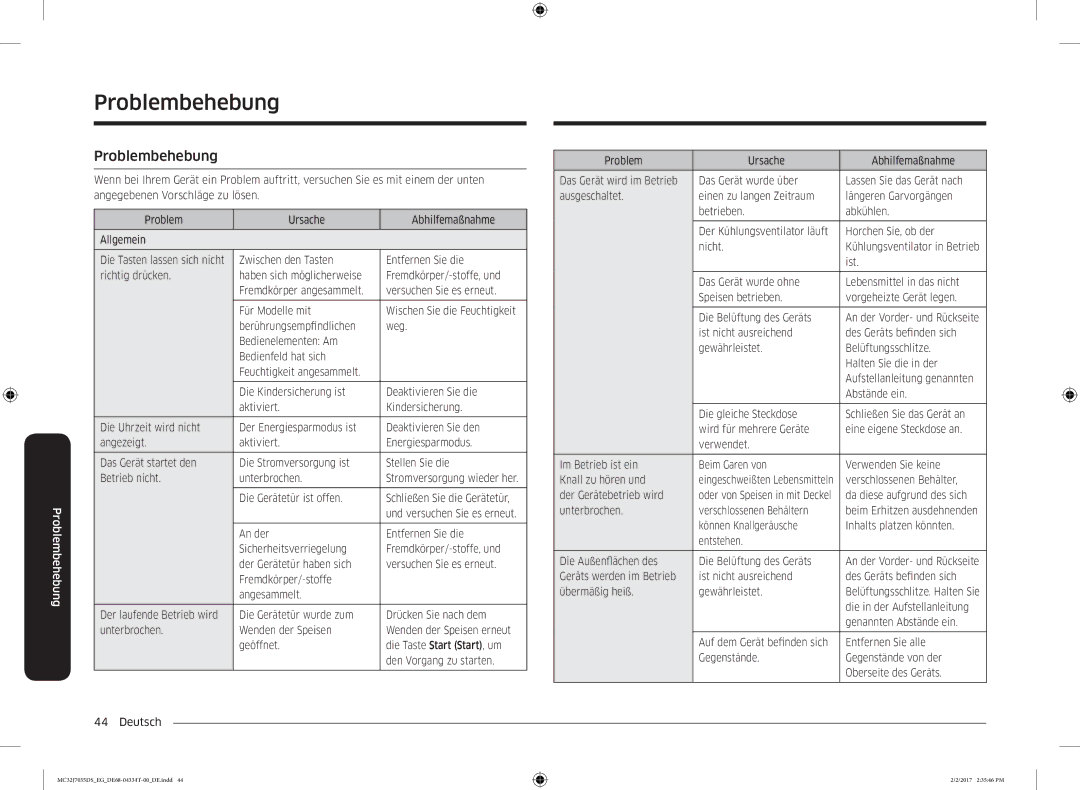 Samsung MC32J7035DS/EG manual Problembehebung 