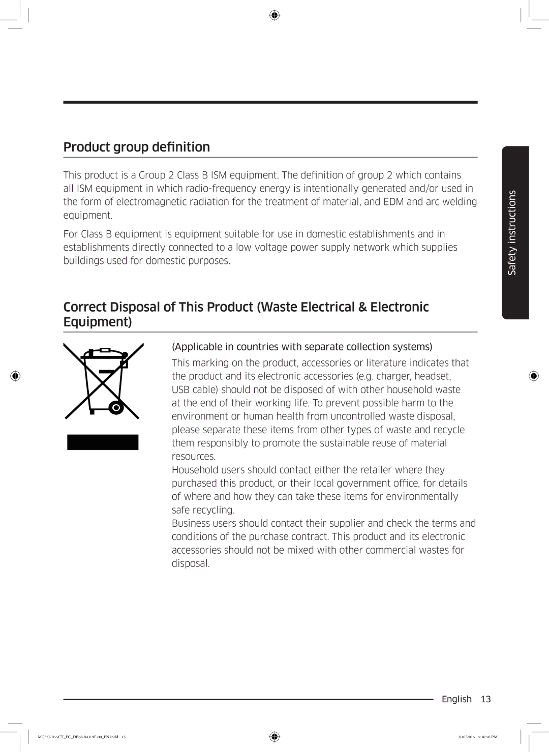 Samsung MC32J7055CT/EC manual Product group definition 