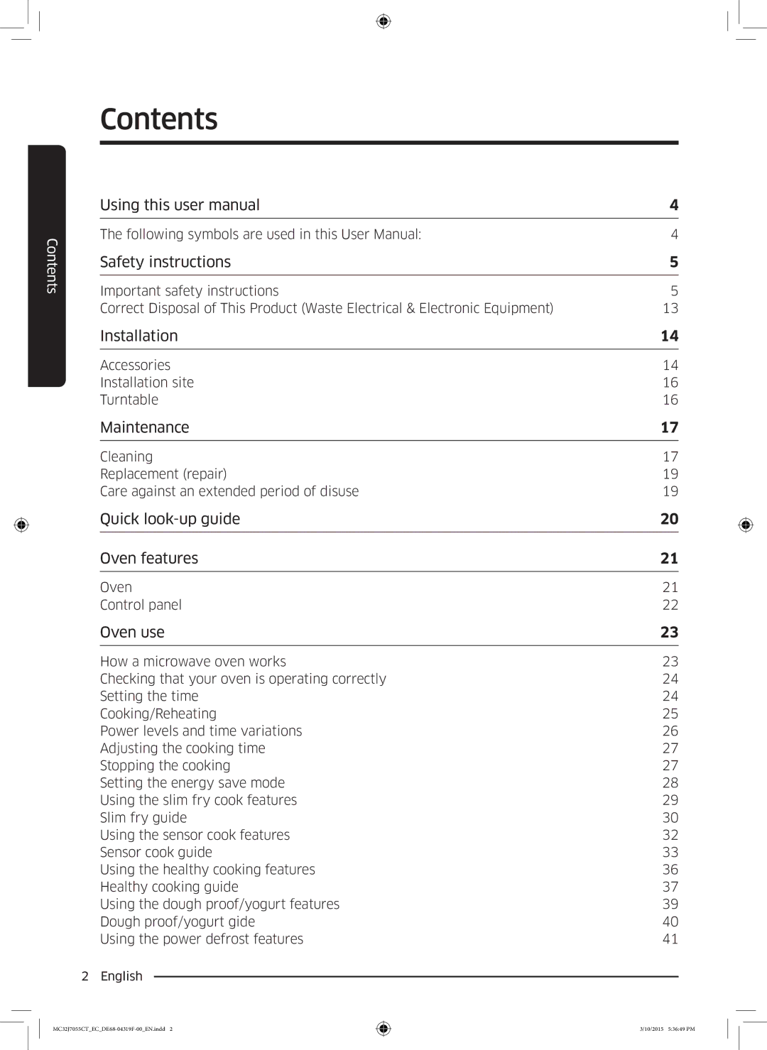 Samsung MC32J7055CT/EC manual Contents 