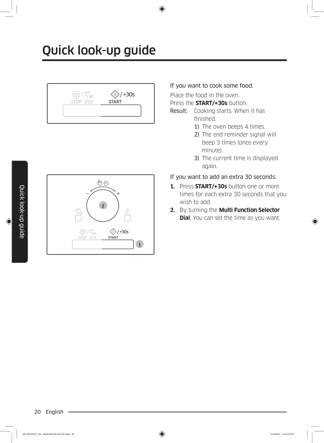 Samsung MC32J7055CT/EC manual Quick look-up guide 