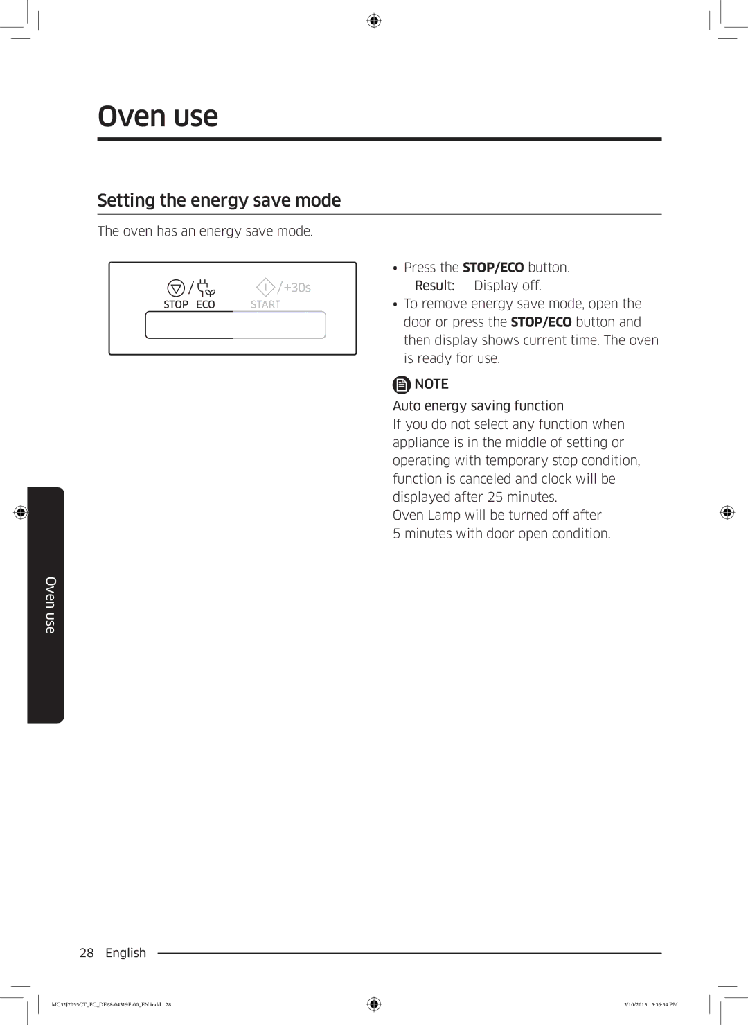 Samsung MC32J7055CT/EC manual Setting the energy save mode 