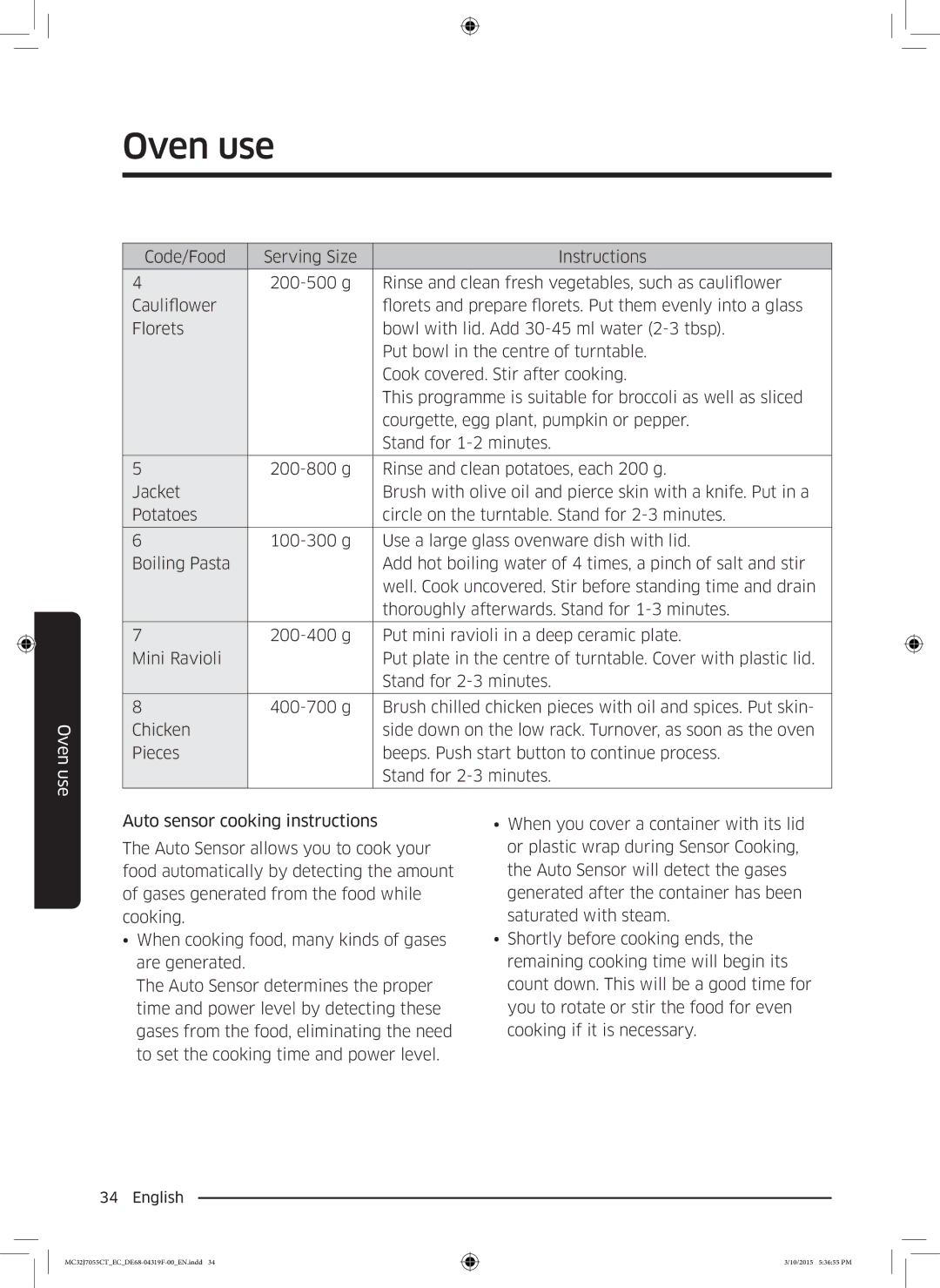 Samsung MC32J7055CT/EC manual Oven use 