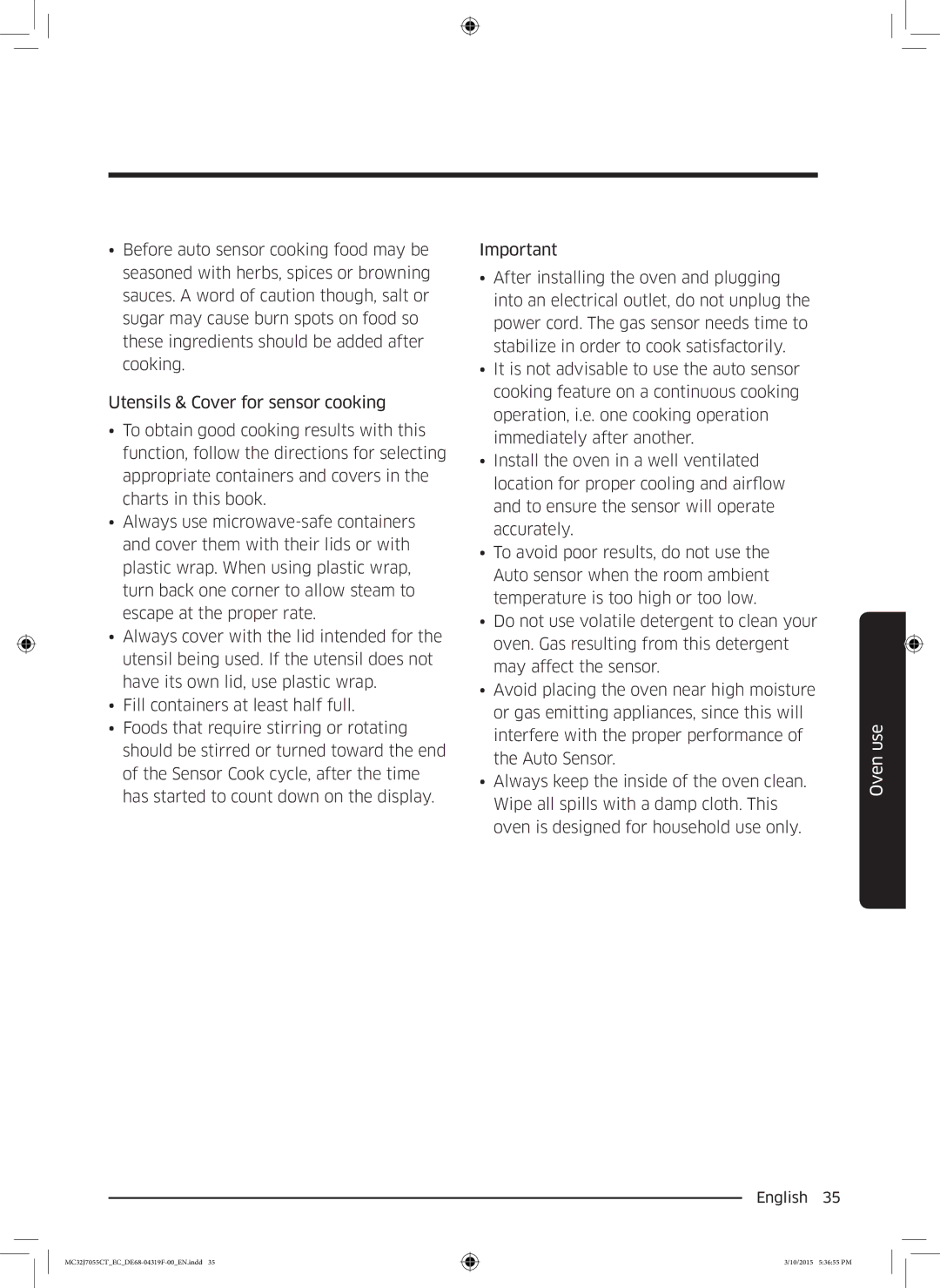 Samsung MC32J7055CT/EC manual Oven use 