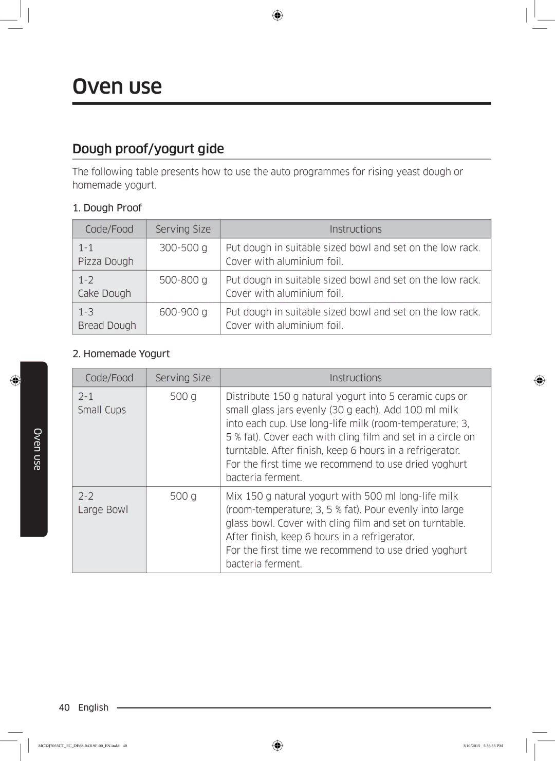 Samsung MC32J7055CT/EC manual Dough proof/yogurt gide 