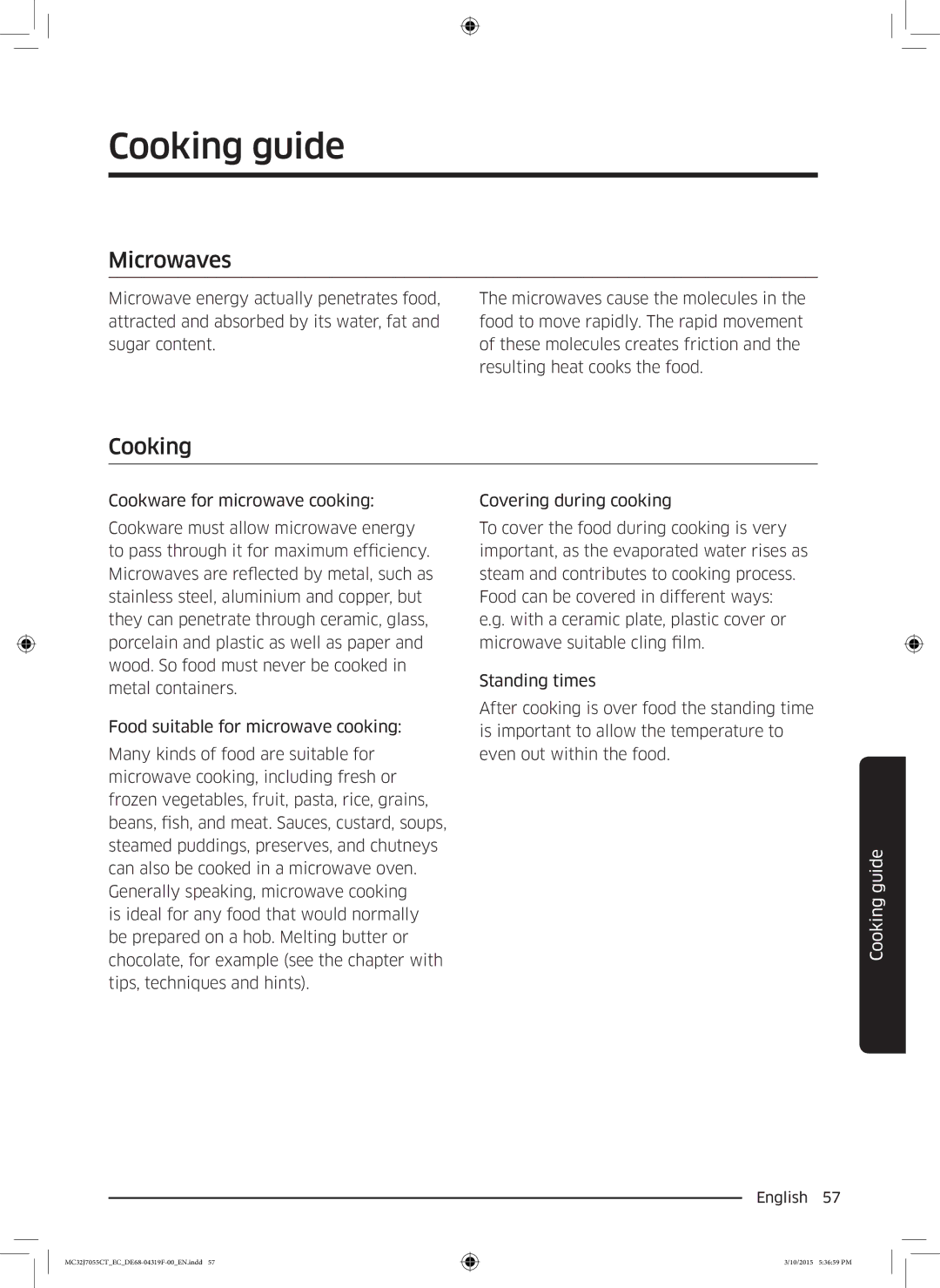 Samsung MC32J7055CT/EC manual Cooking guide, Microwaves 