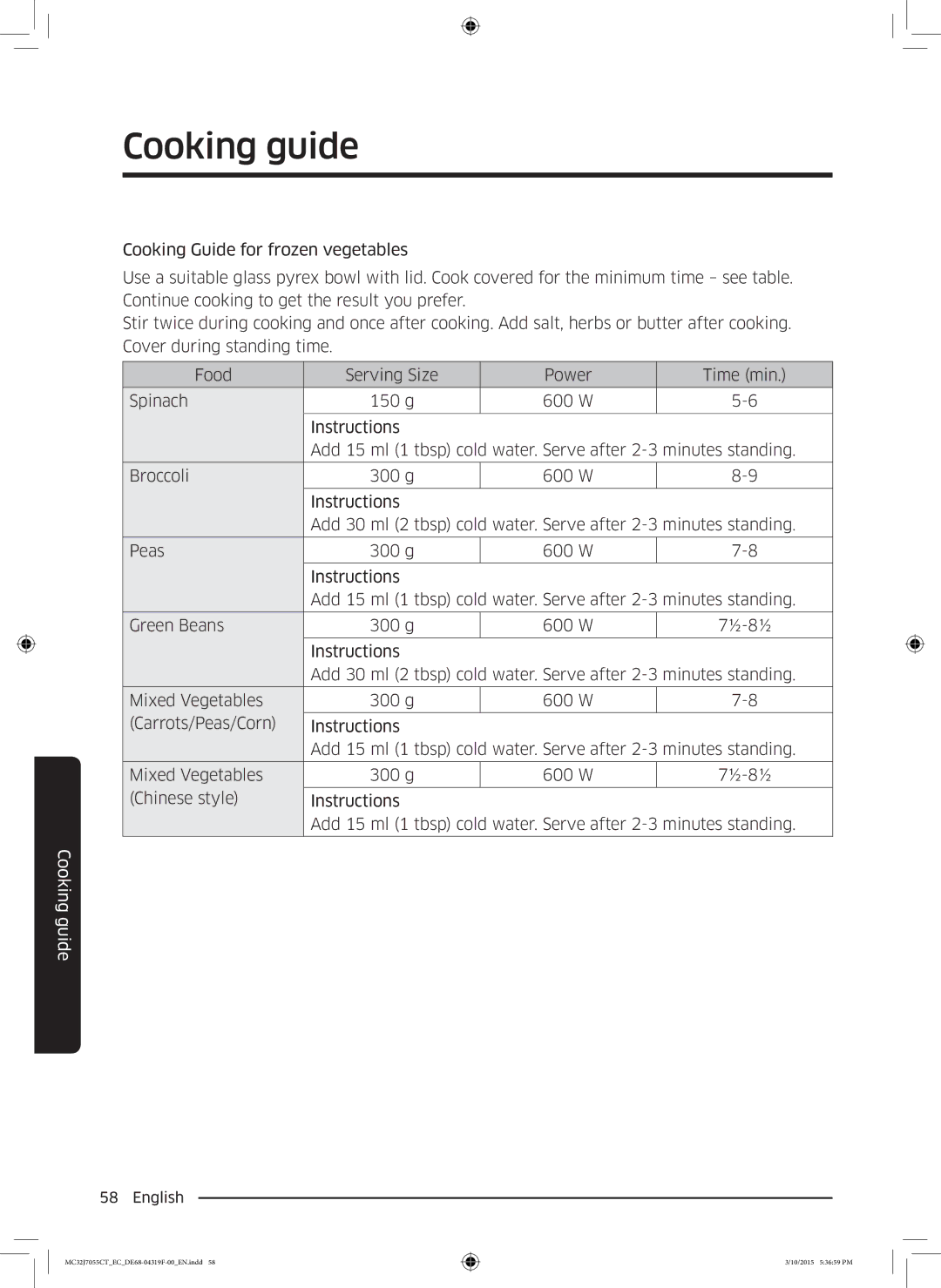 Samsung MC32J7055CT/EC manual Cooking guide 