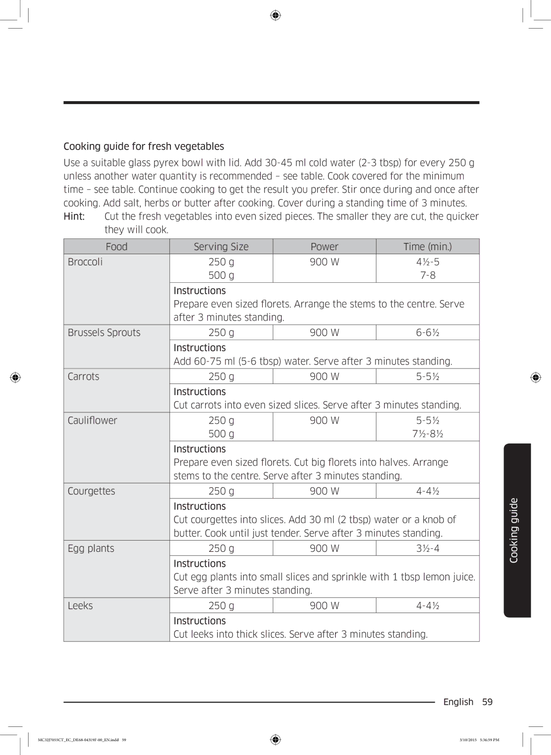 Samsung MC32J7055CT/EC manual Cooking guide 