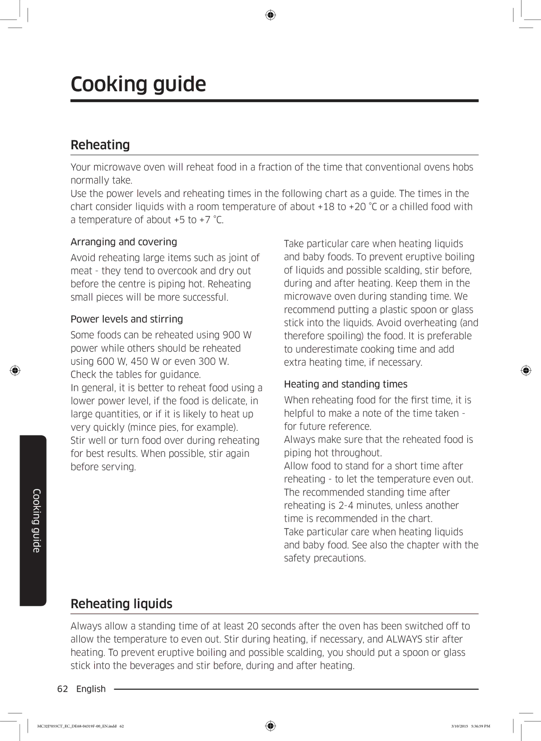 Samsung MC32J7055CT/EC manual Reheating liquids 