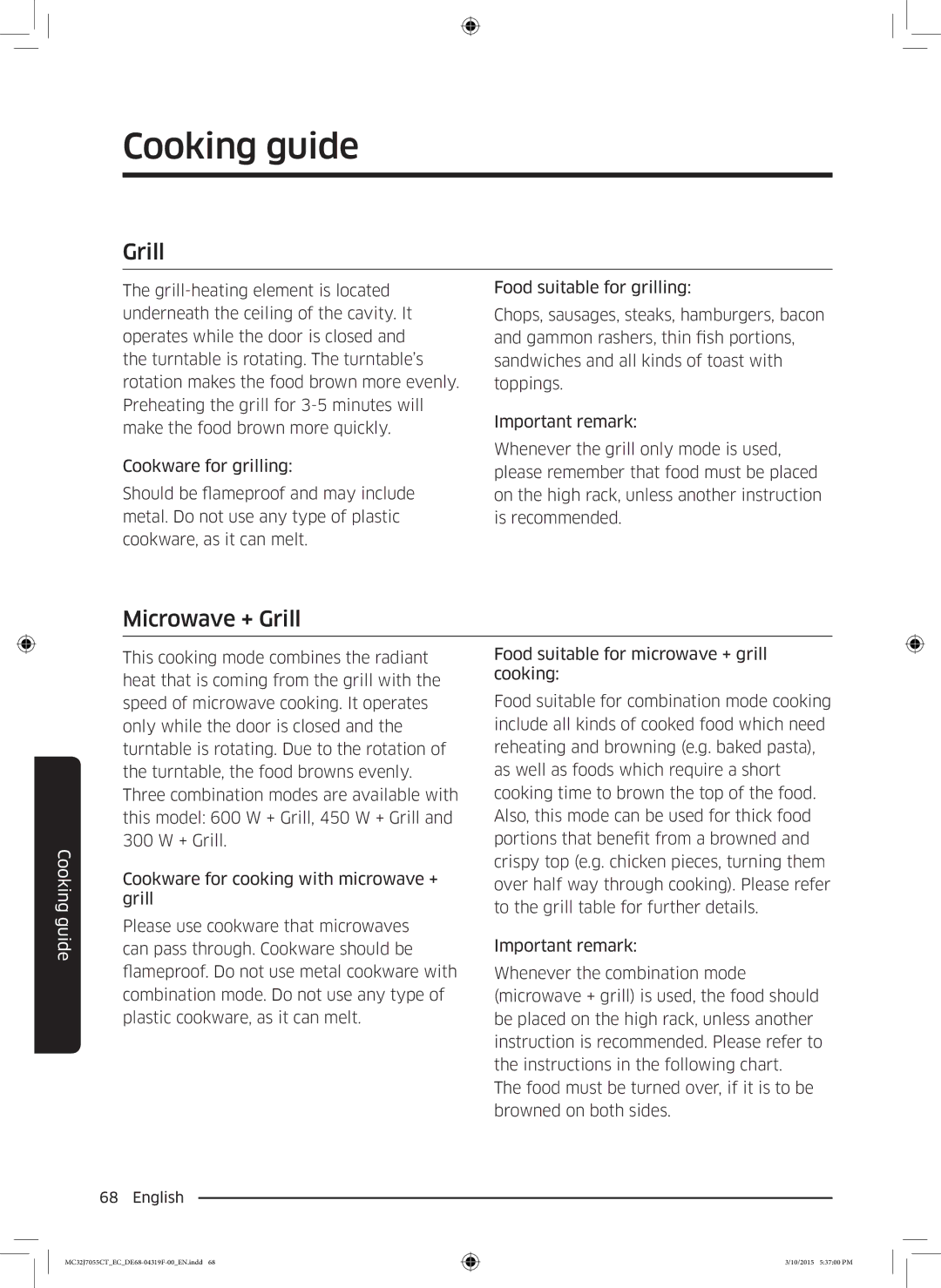 Samsung MC32J7055CT/EC manual Microwave + Grill 