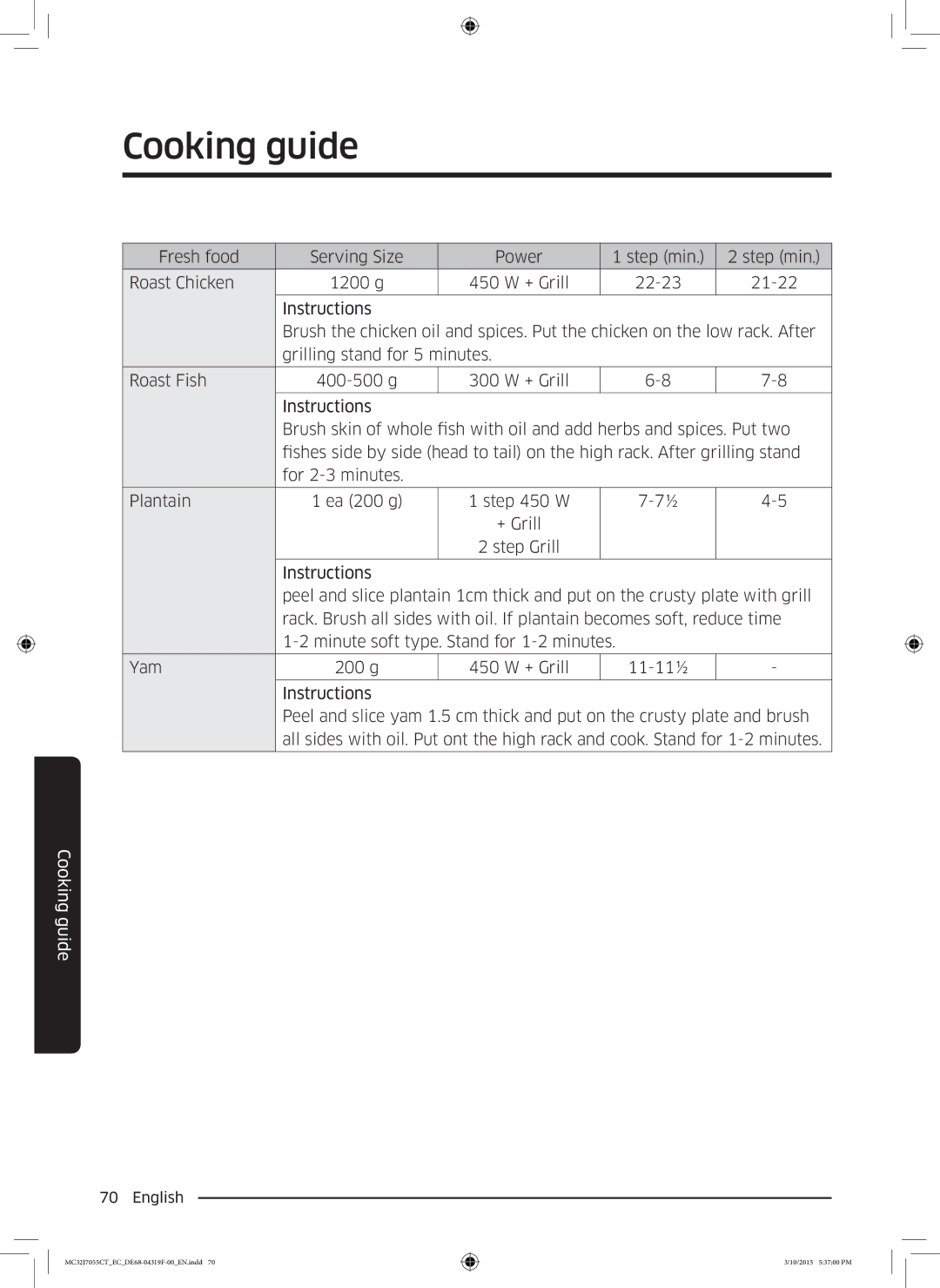 Samsung MC32J7055CT/EC manual Cooking guide 