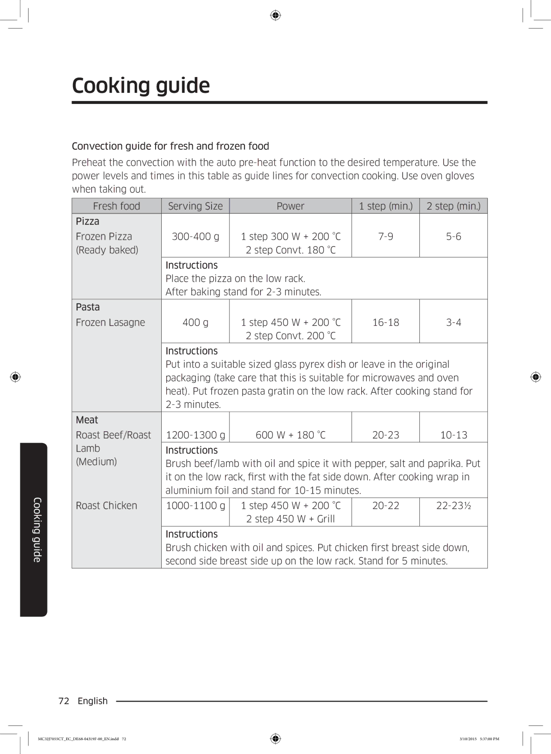 Samsung MC32J7055CT/EC manual Cooking guide 