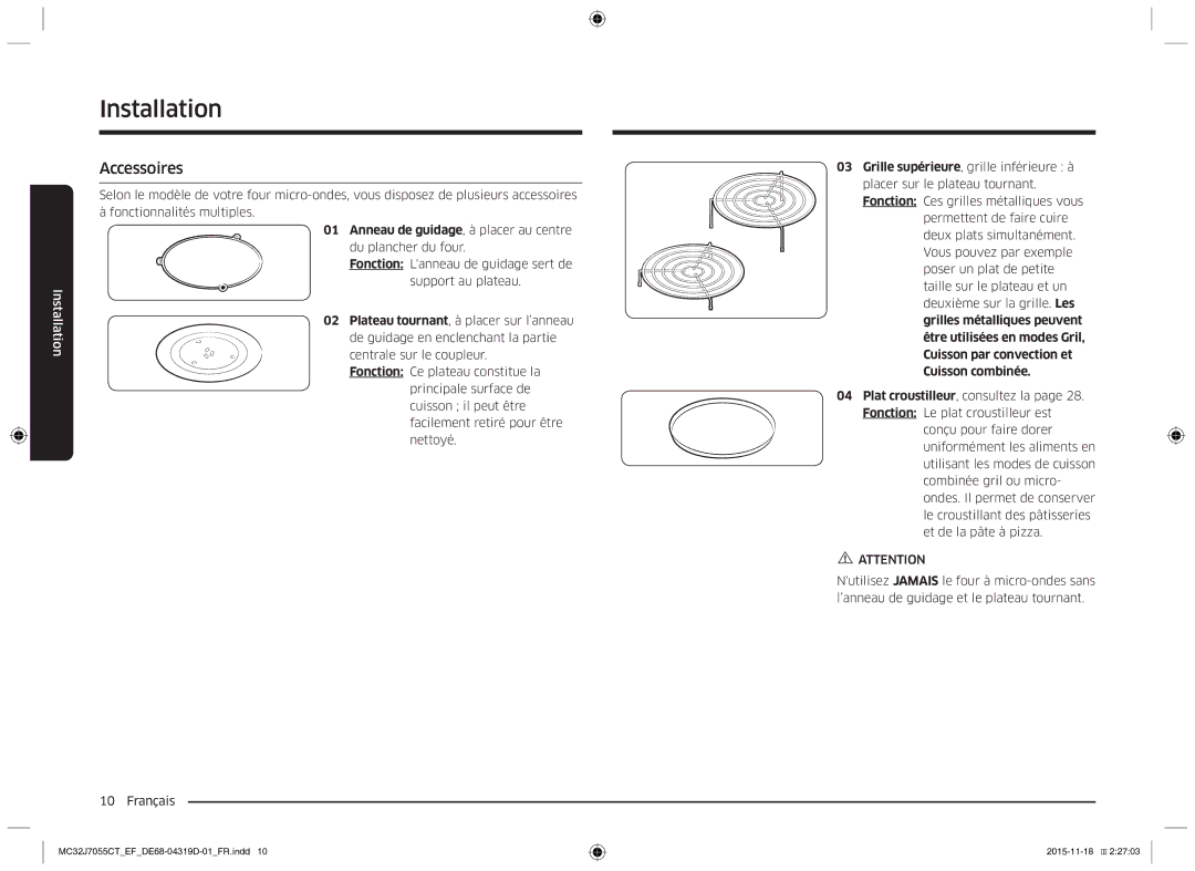 Samsung MC32J7055CT/EF manual Installation, Accessoires 