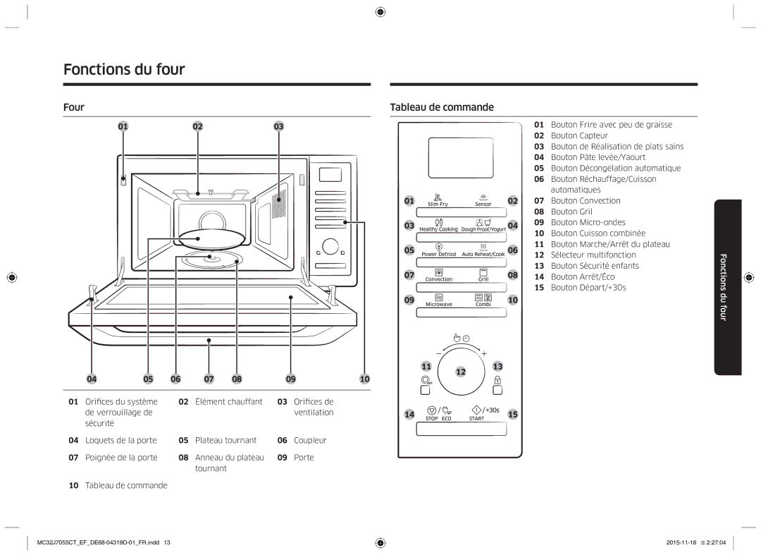 Samsung MC32J7055CT/EF Bouton Frire avec peu de graisse, Bouton Capteur, Bouton de Réalisation de plats sains, Bouton Gril 