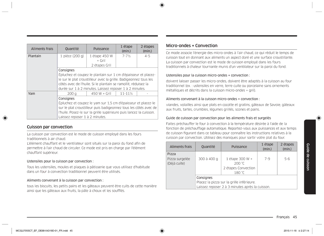 Samsung MC32J7055CT/EF manual Cuisson par convection, Micro-ondes + Convection 