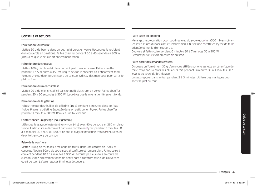 Samsung MC32J7055CT/EF manual Conseils et astuces 