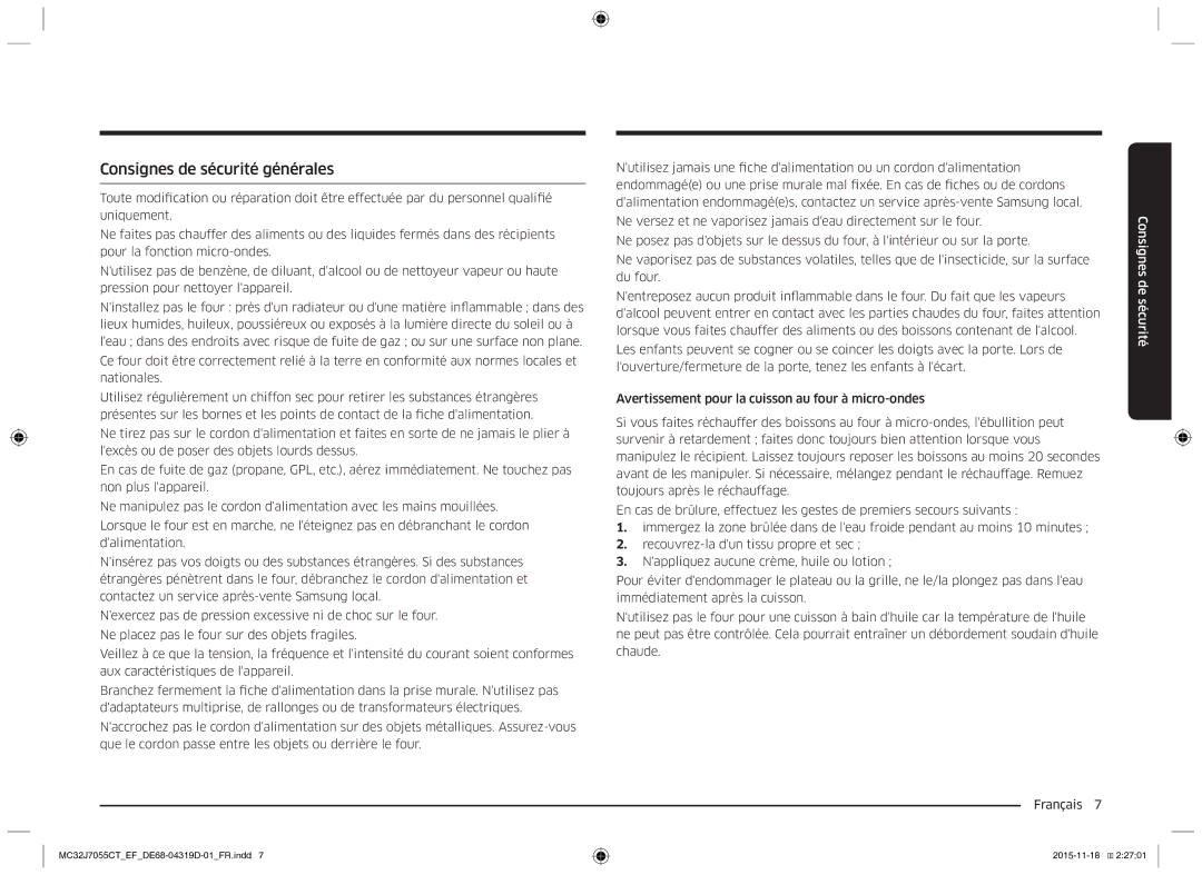 Samsung MC32J7055CT/EF manual Consignes de sécurité générales 