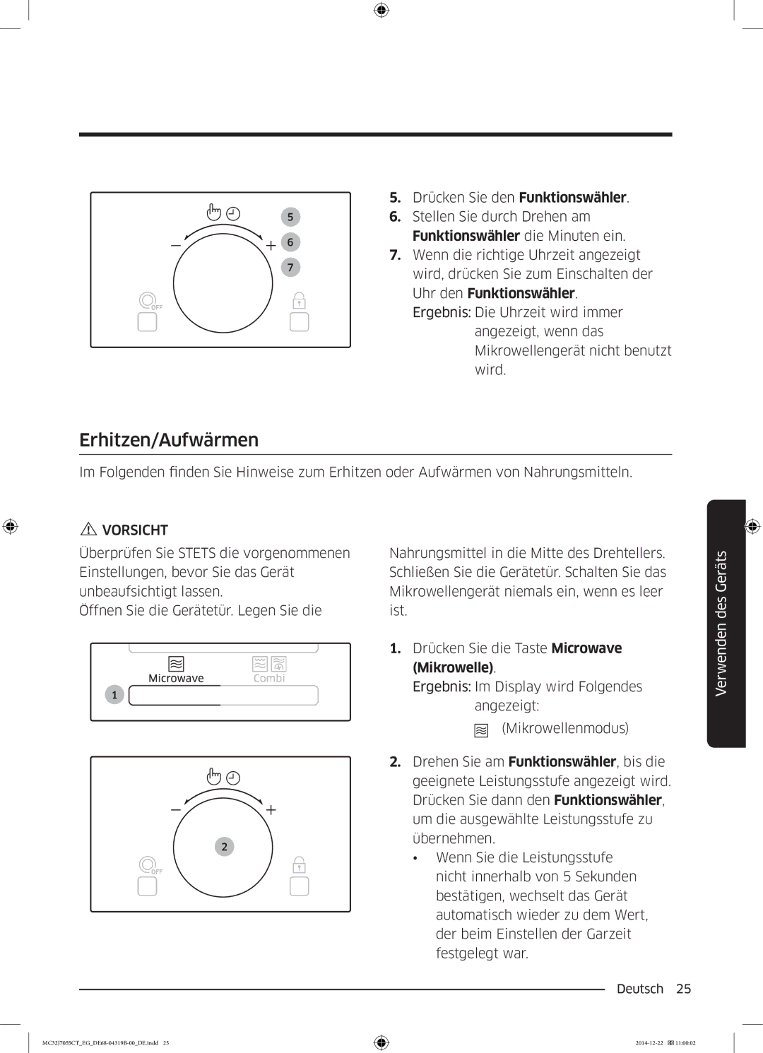 Samsung MC32J7055CT/EG manual Erhitzen/Aufwärmen 