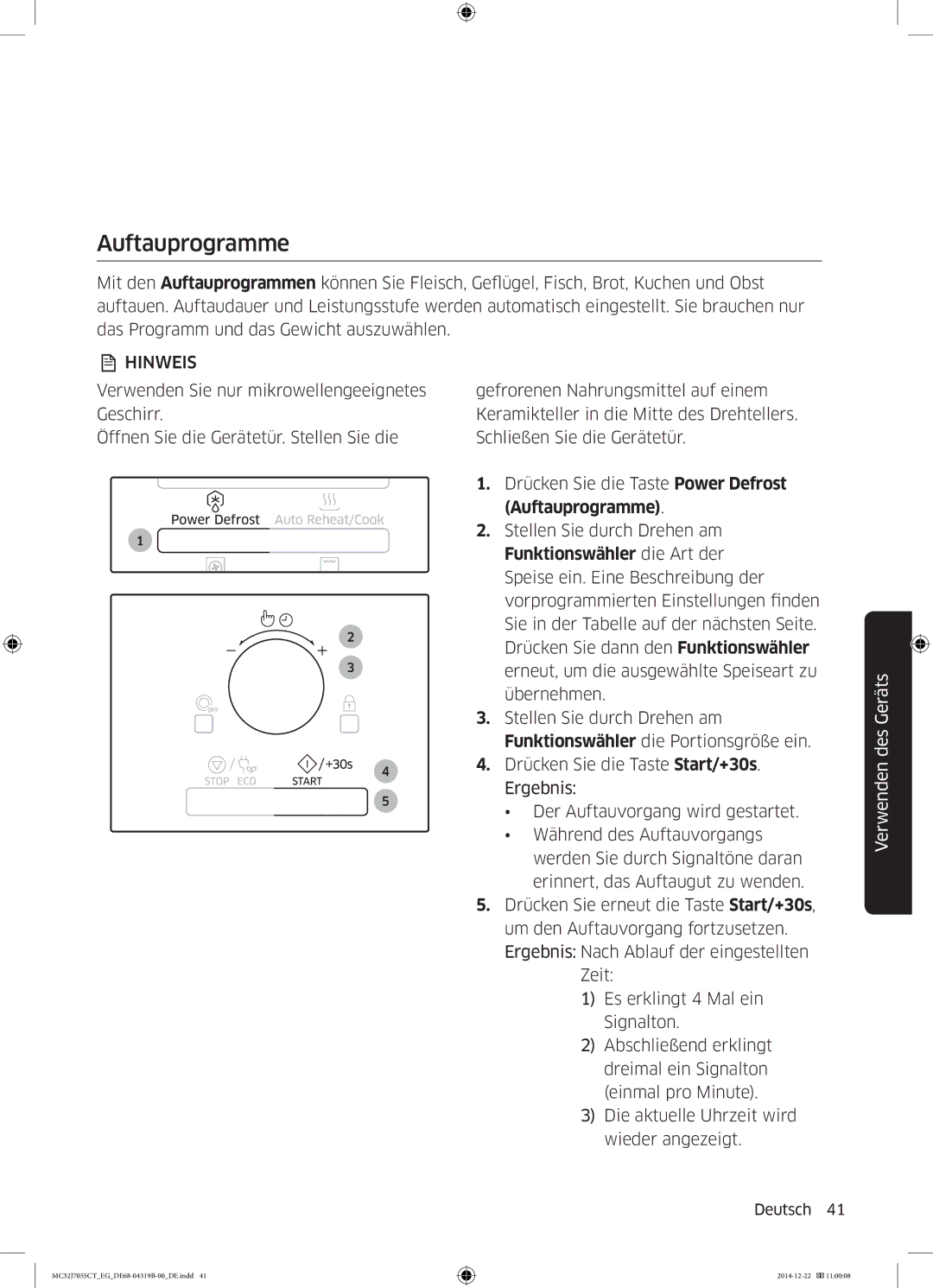 Samsung MC32J7055CT/EG manual Auftauprogramme 