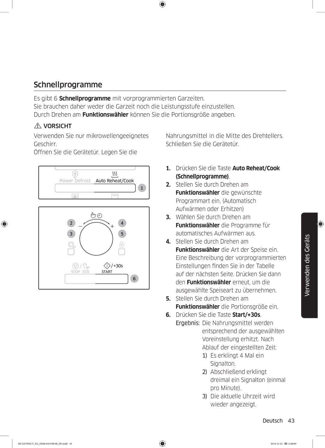 Samsung MC32J7055CT/EG manual Schnellprogramme 