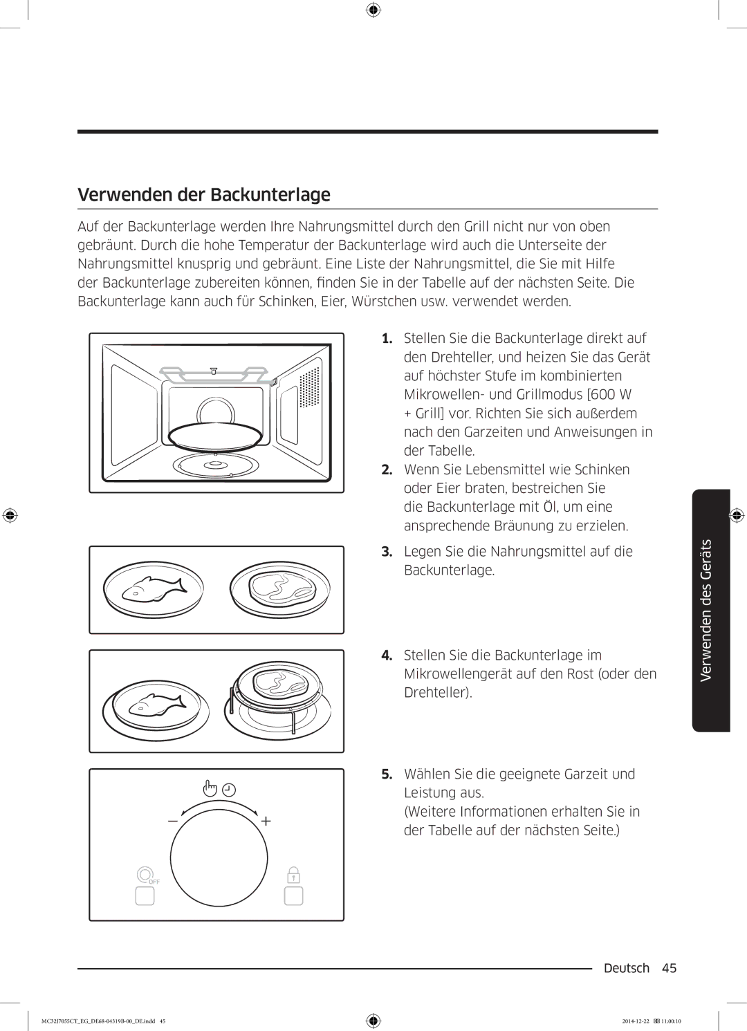 Samsung MC32J7055CT/EG manual Verwenden der Backunterlage 