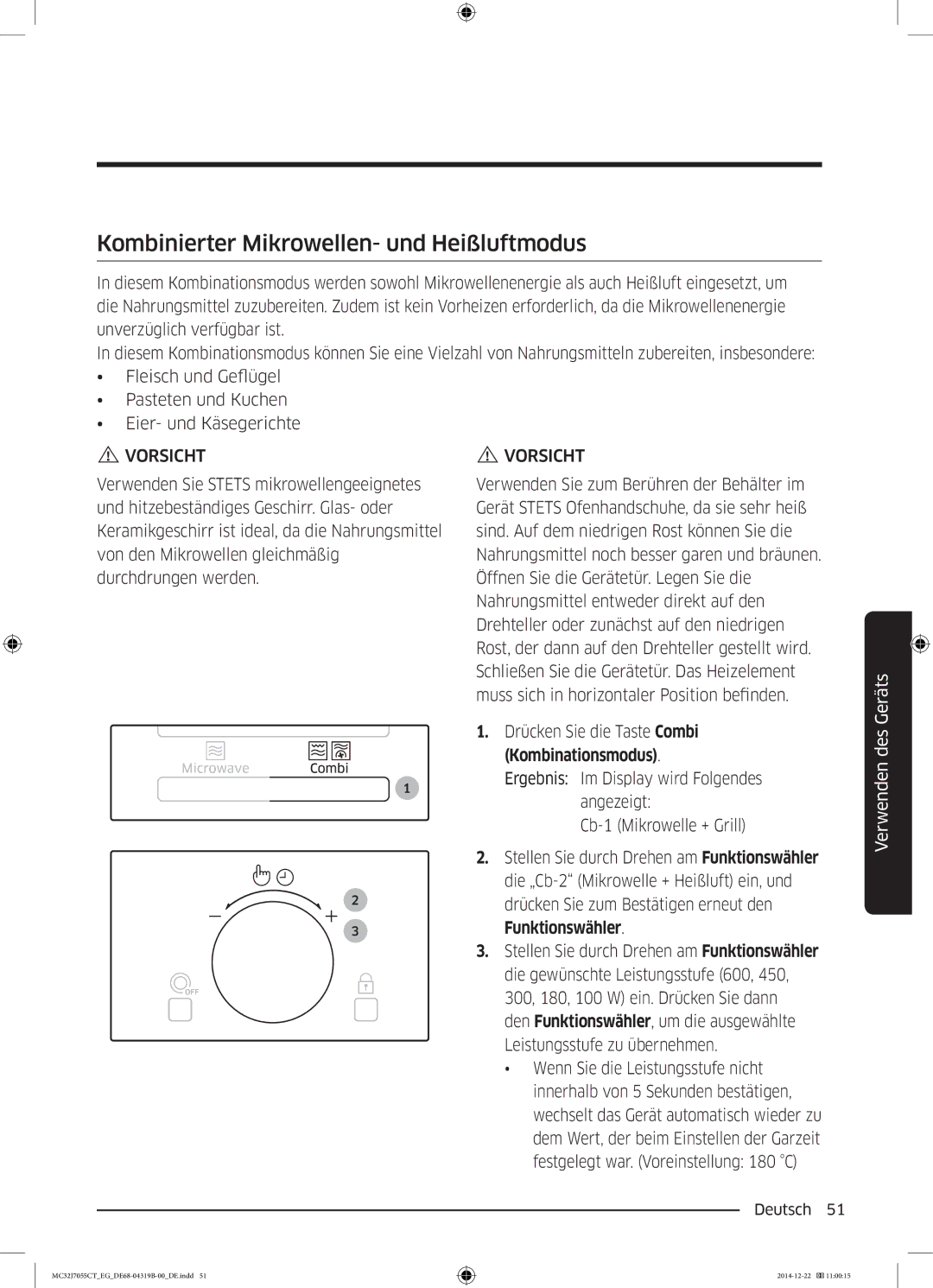 Samsung MC32J7055CT/EG manual Kombinierter Mikrowellen- und Heißluftmodus 