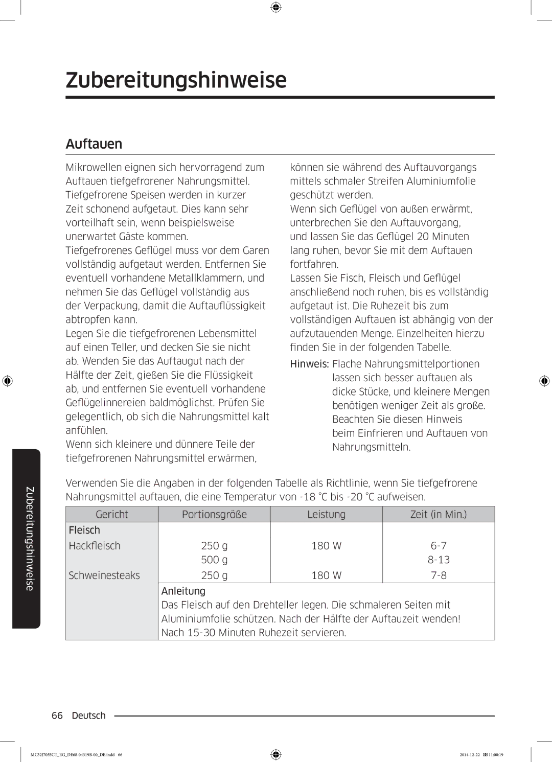 Samsung MC32J7055CT/EG manual Auftauen 