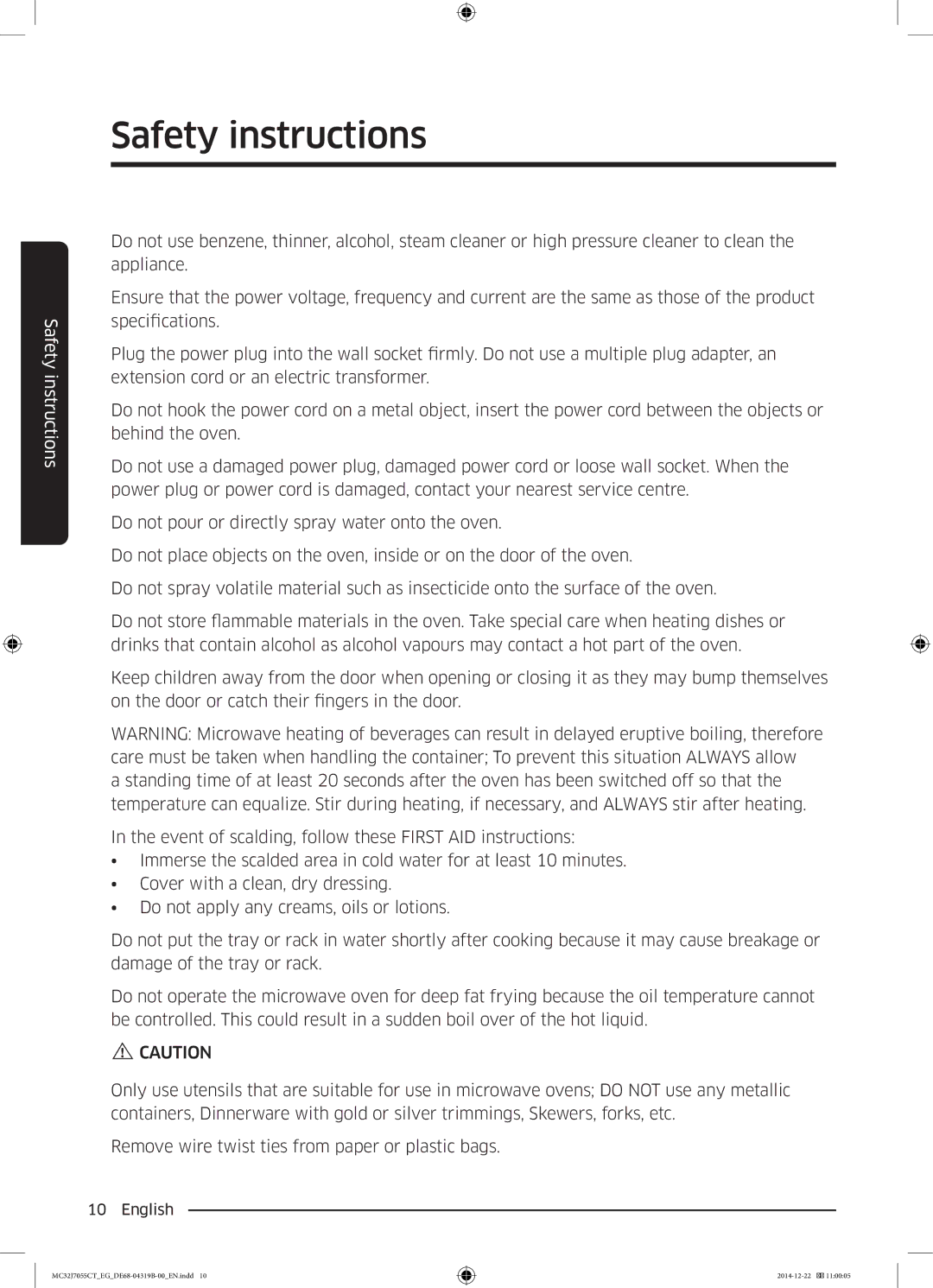 Samsung MC32J7055CT/EG manual Safety instructions 