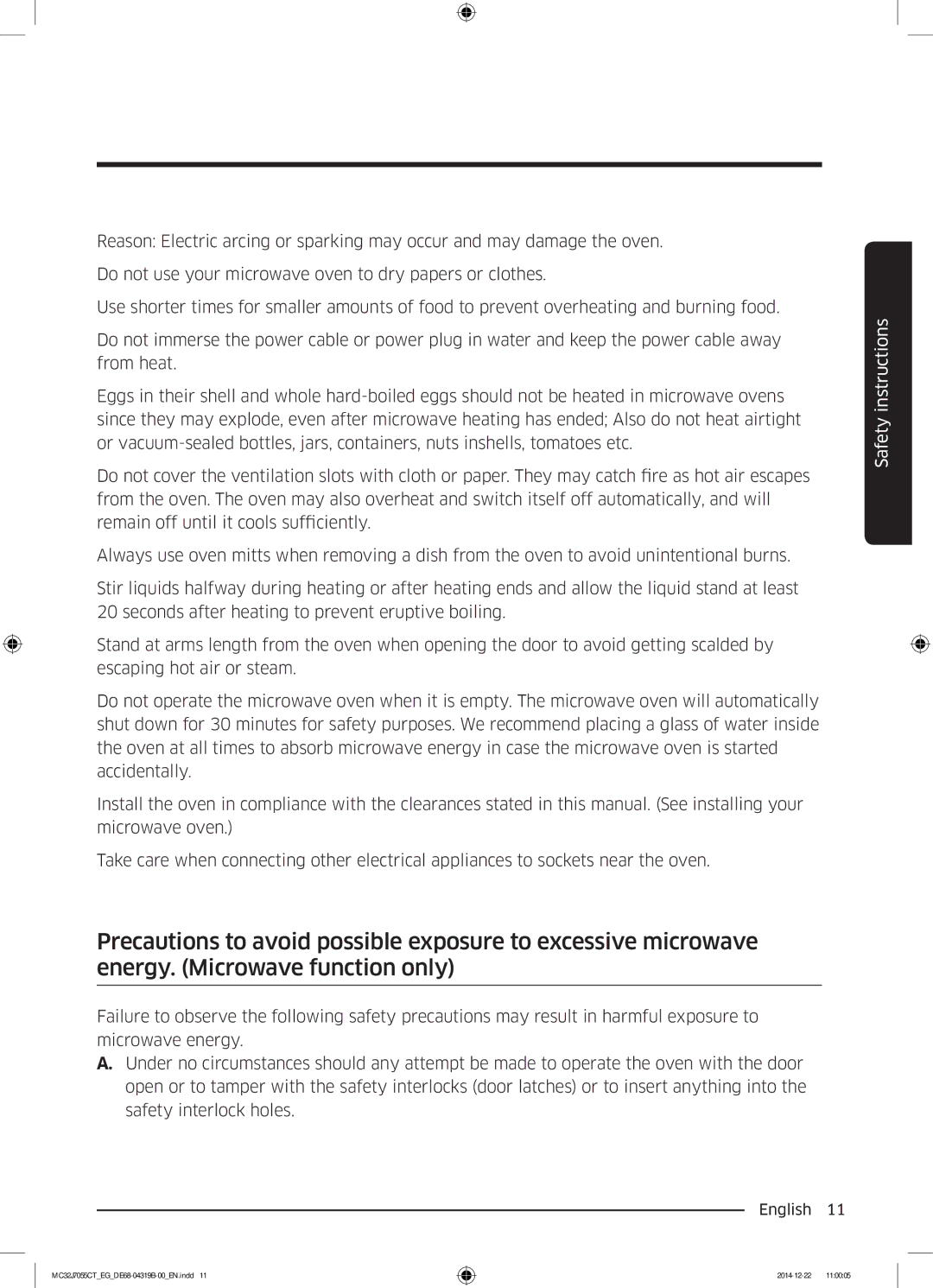 Samsung MC32J7055CT/EG manual Safety instructions 