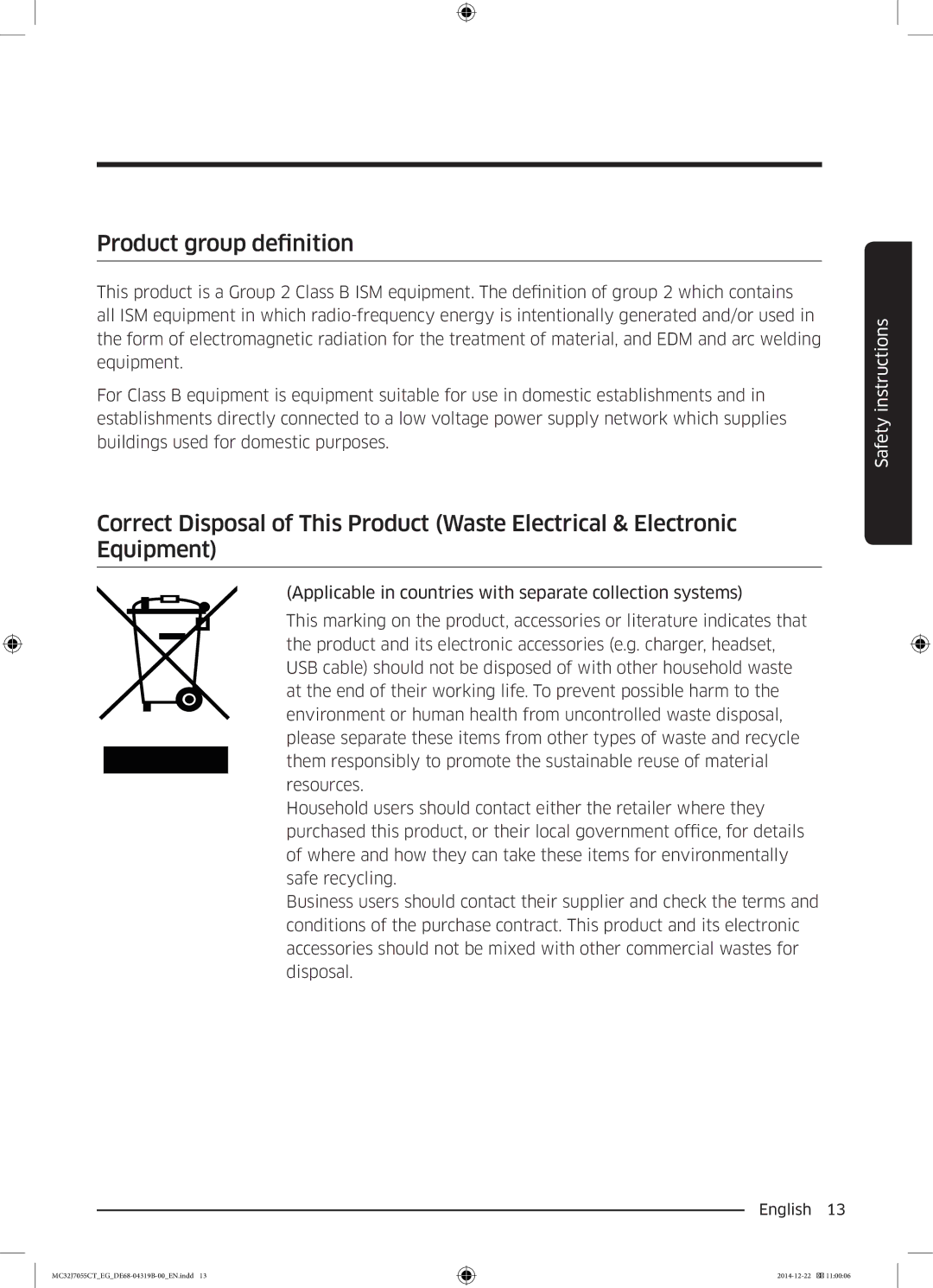 Samsung MC32J7055CT/EG manual Product group definition 