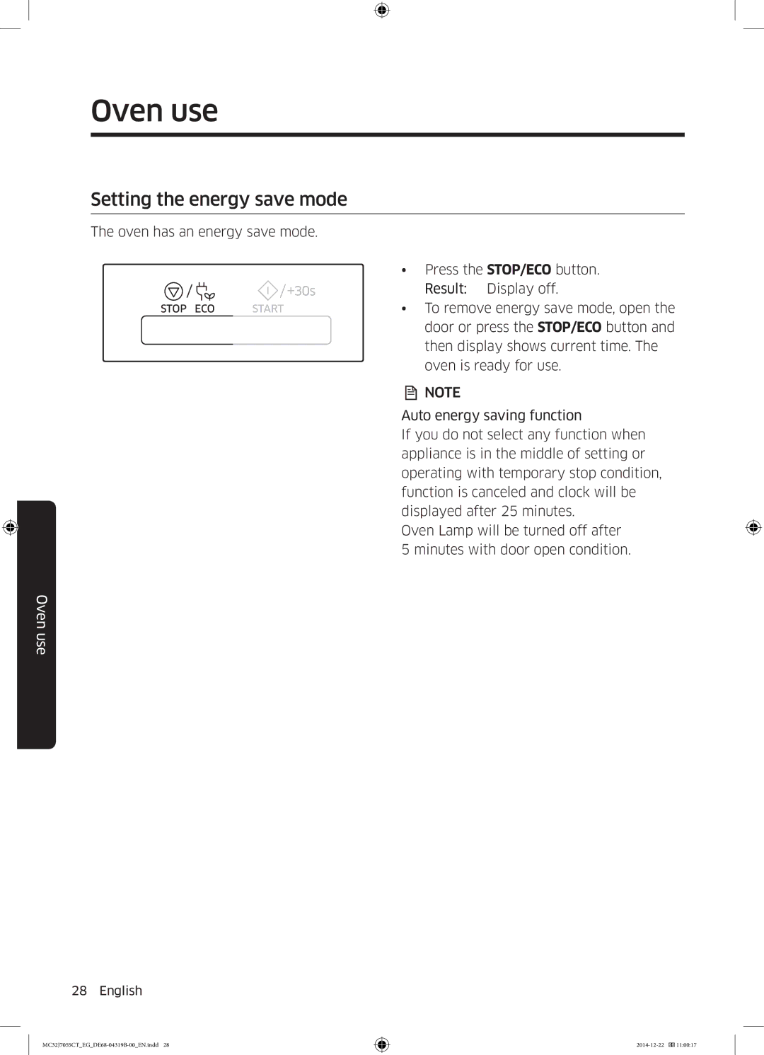 Samsung MC32J7055CT/EG manual Setting the energy save mode 