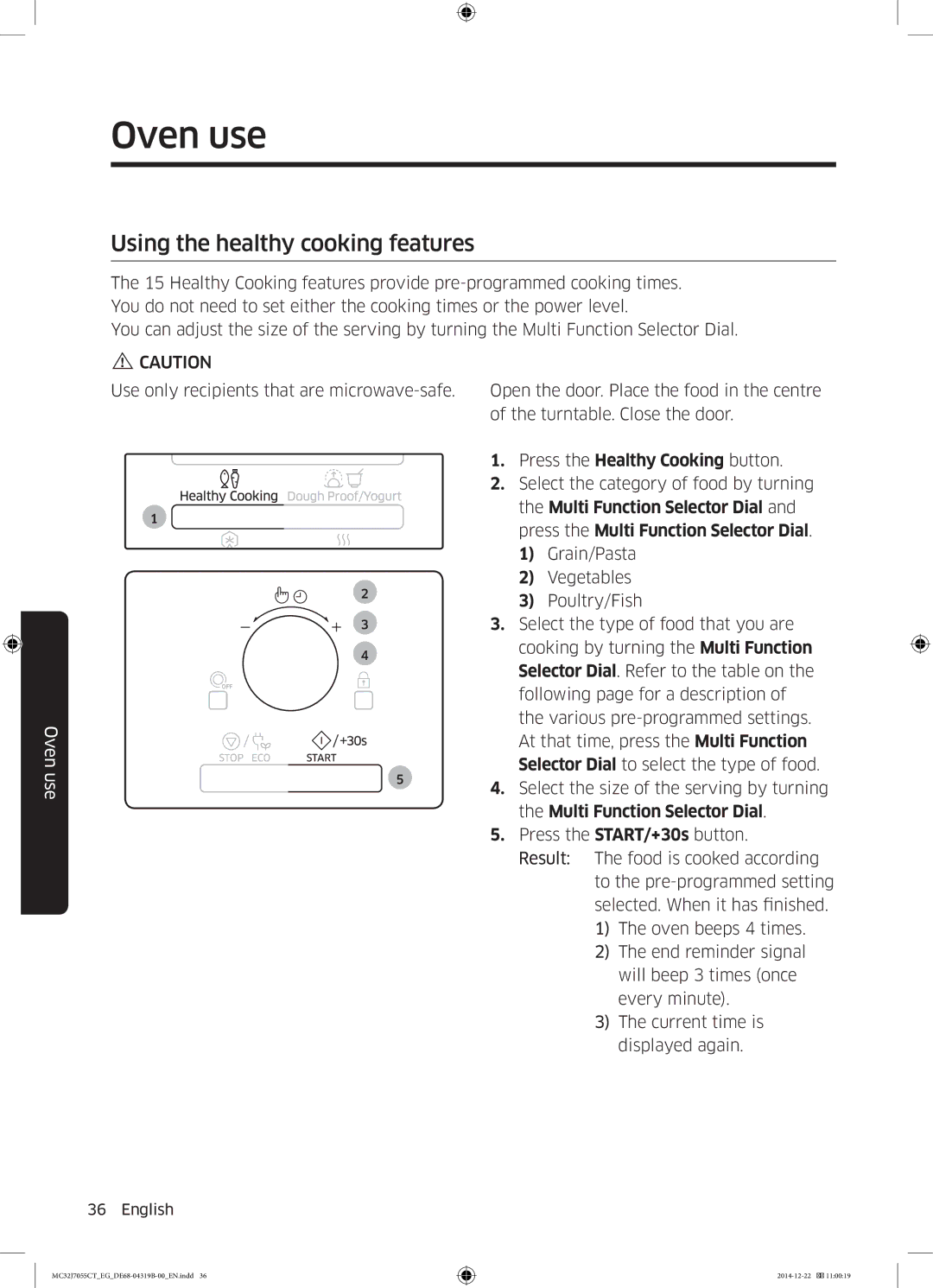 Samsung MC32J7055CT/EG manual Using the healthy cooking features 