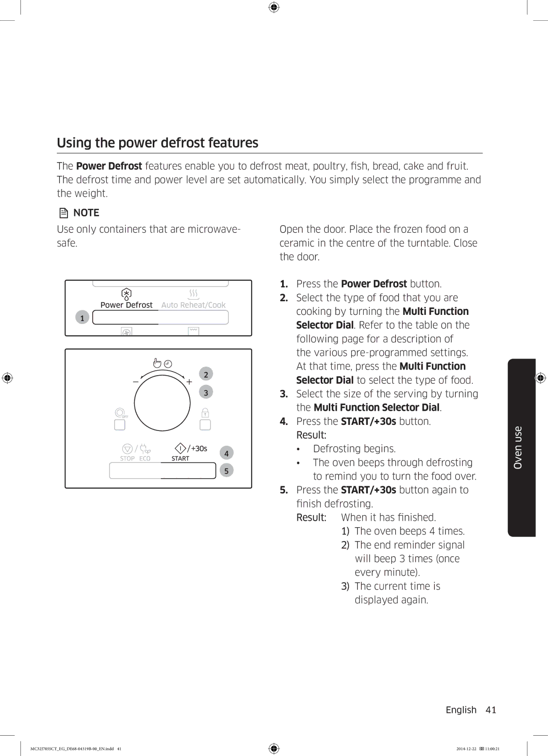 Samsung MC32J7055CT/EG manual Using the power defrost features 