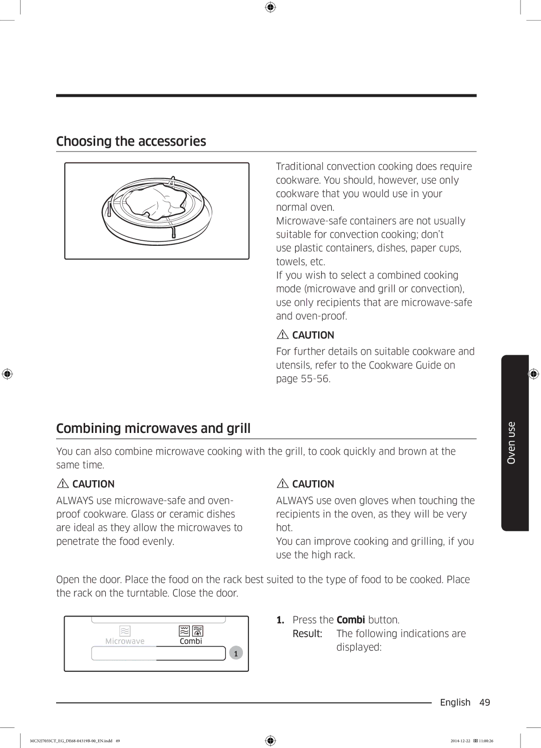 Samsung MC32J7055CT/EG manual Choosing the accessories, Combining microwaves and grill 