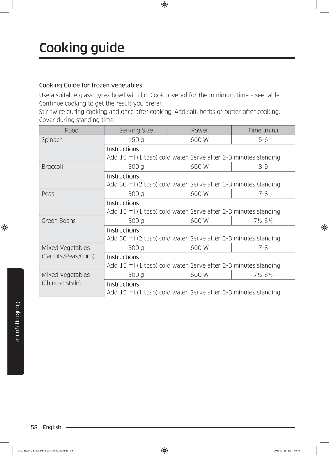 Samsung MC32J7055CT/EG manual Cooking guide 