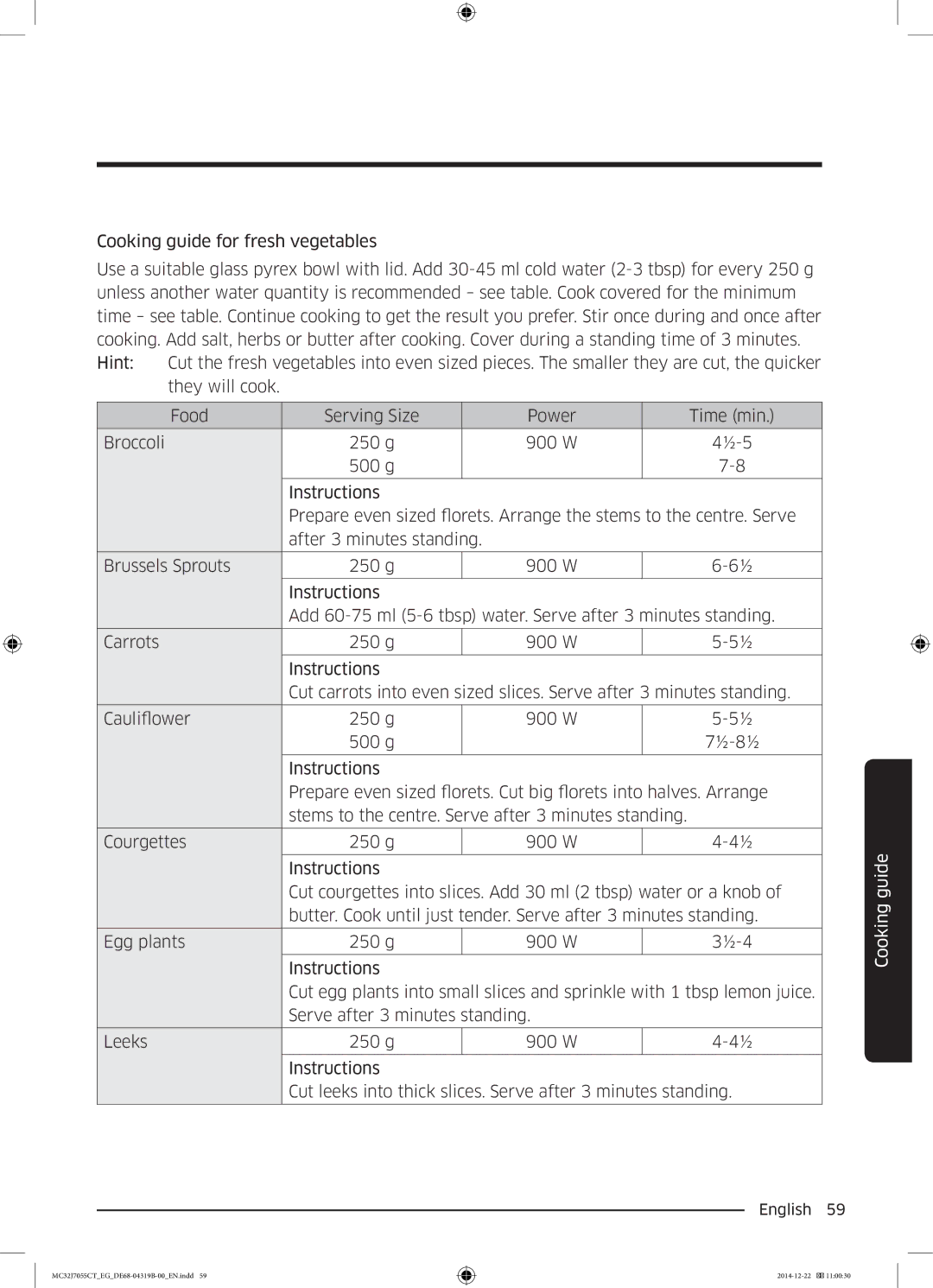 Samsung MC32J7055CT/EG manual Cooking guide 