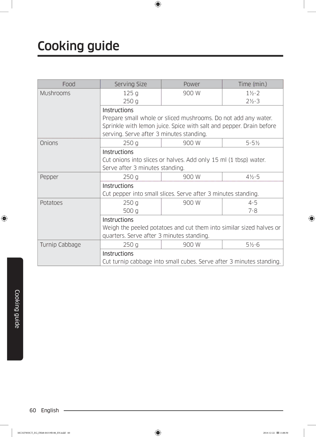 Samsung MC32J7055CT/EG manual Cooking guide 