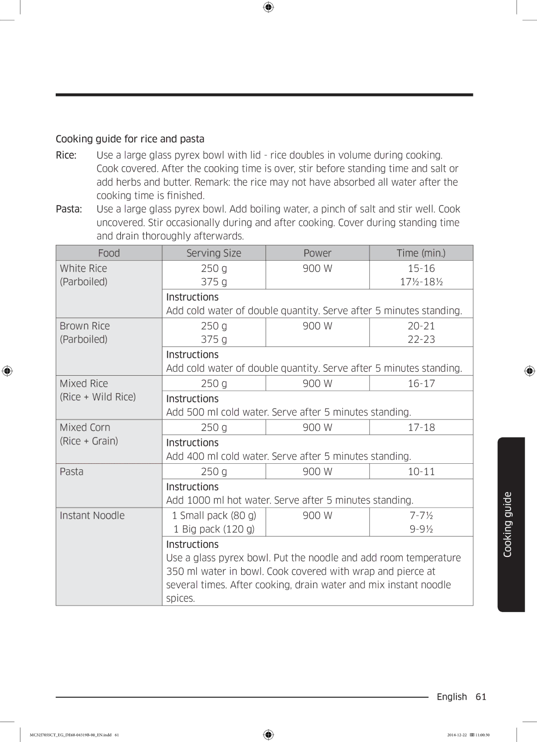 Samsung MC32J7055CT/EG manual Cooking guide 