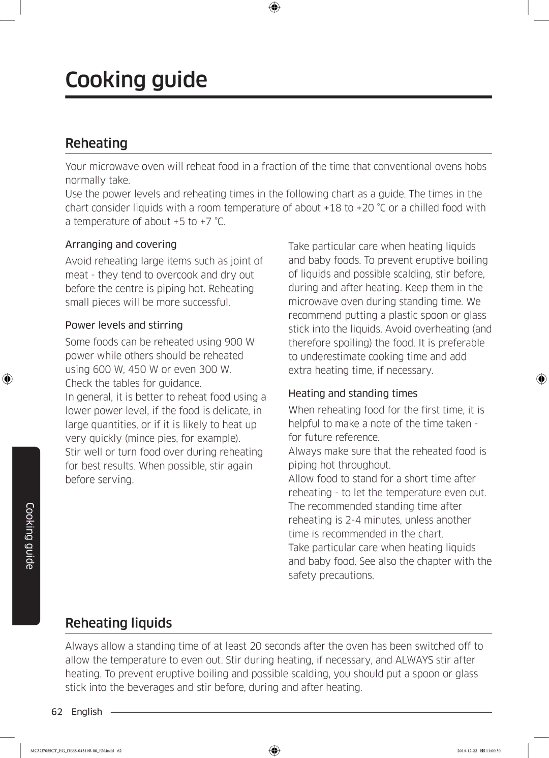 Samsung MC32J7055CT/EG manual Reheating liquids 