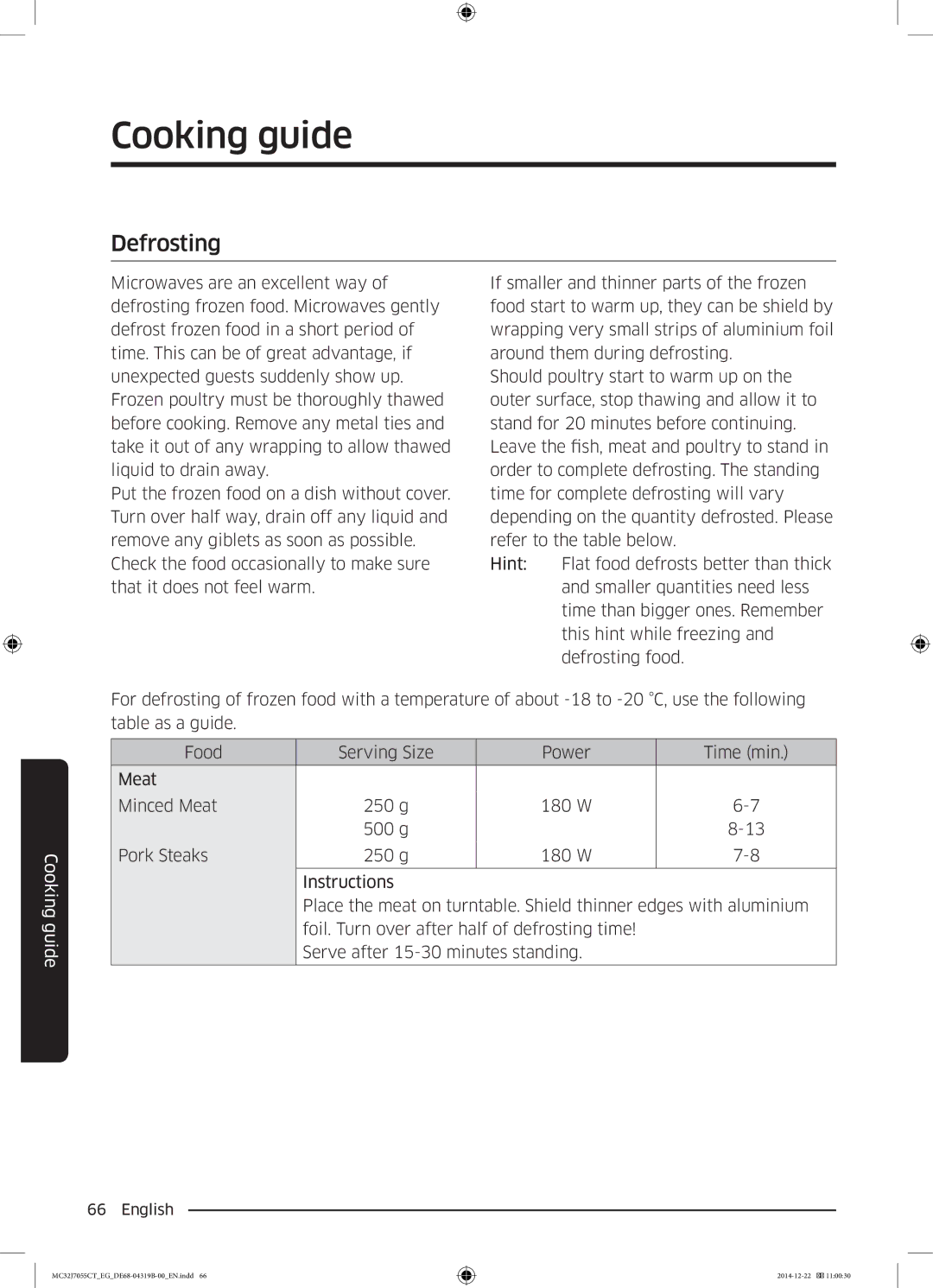 Samsung MC32J7055CT/EG manual Defrosting 