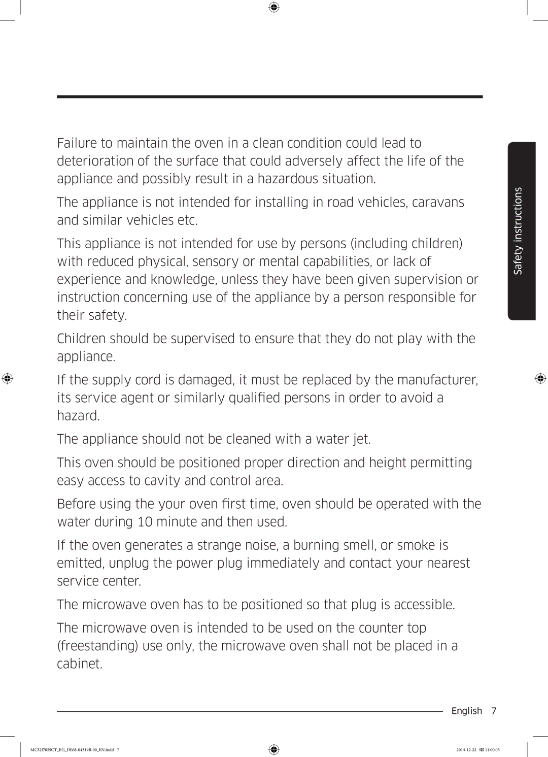 Samsung MC32J7055CT/EG manual Safety instructions 