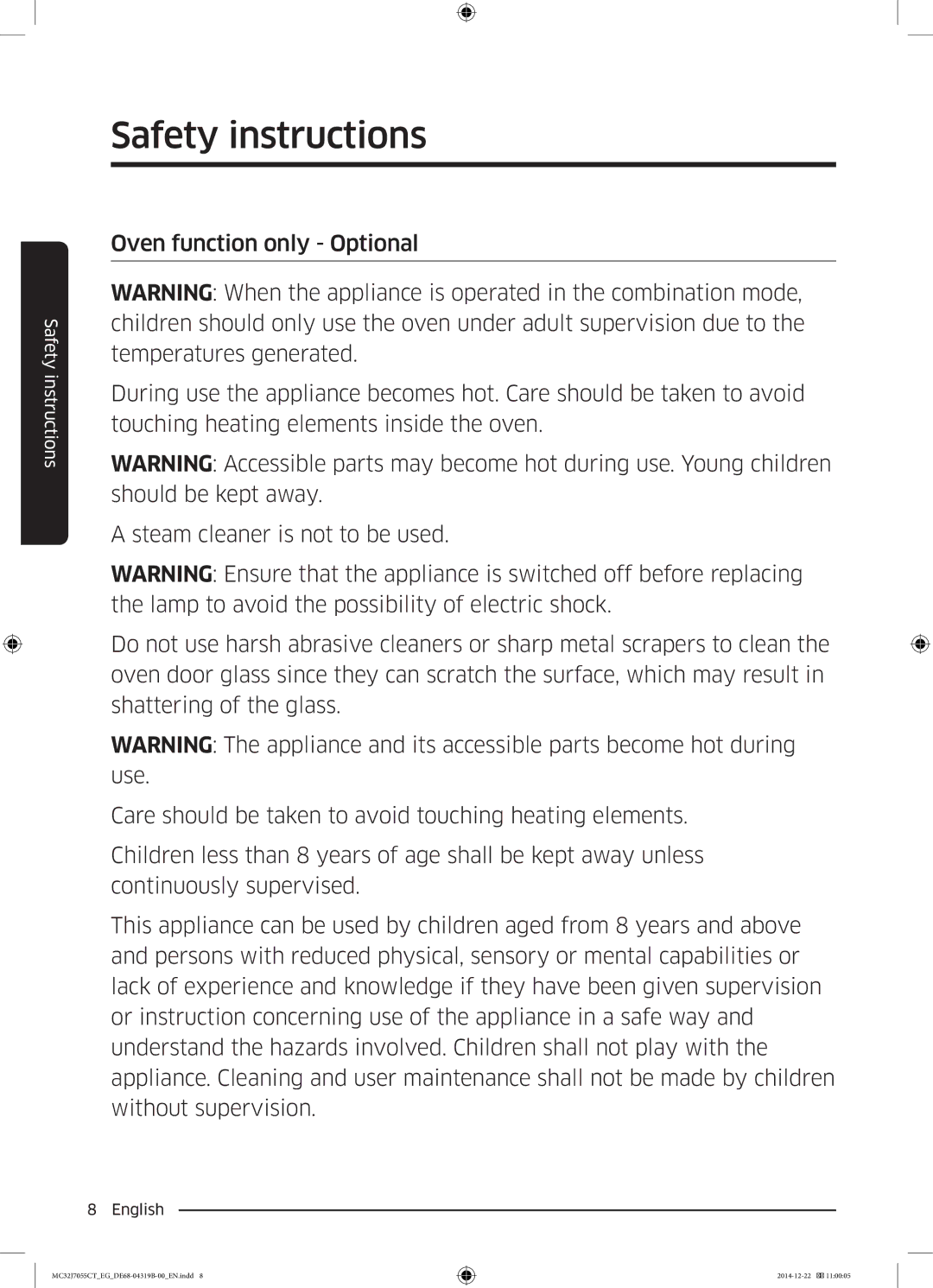 Samsung MC32J7055CT/EG manual Safety instructions 