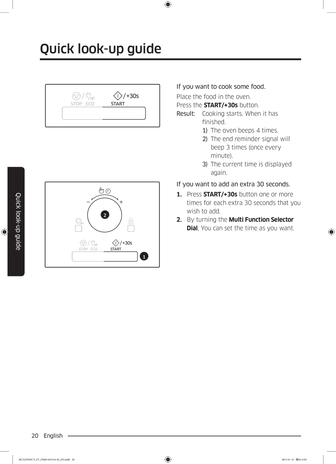 Samsung MC32J7055CT/ET manual Quick look-up guide 