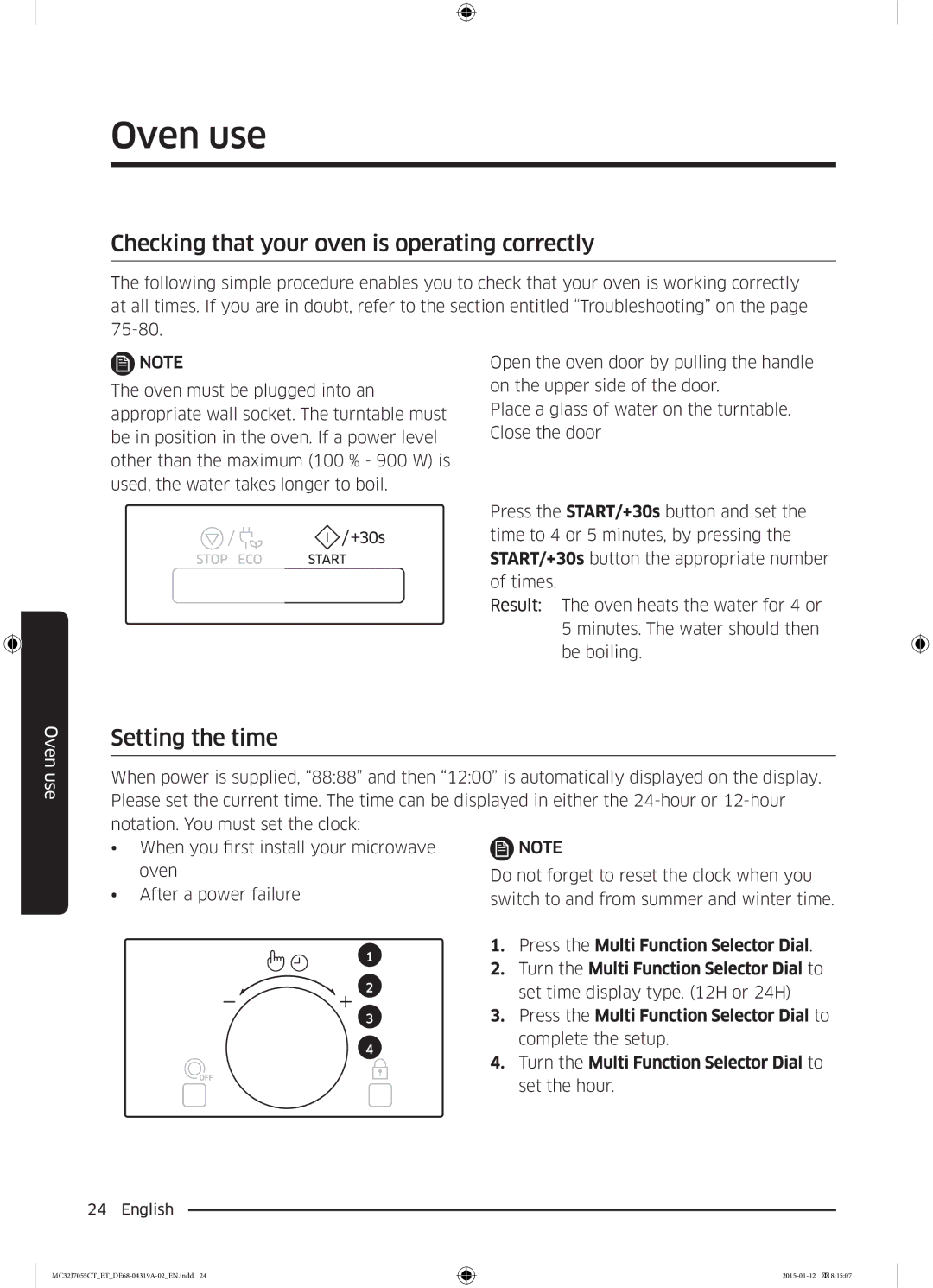 Samsung MC32J7055CT/ET manual Checking that your oven is operating correctly, Setting the time 