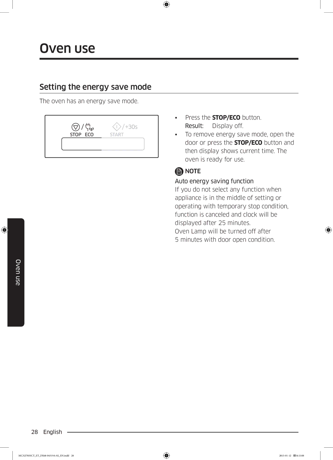 Samsung MC32J7055CT/ET manual Setting the energy save mode 