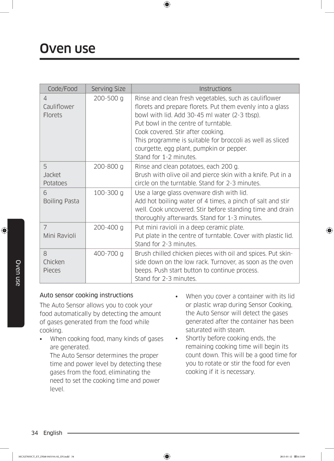 Samsung MC32J7055CT/ET manual Oven use 